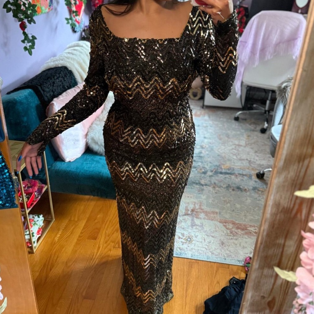 Vintage 1970s Mob Wife Pinup Sequin Maxi Gown